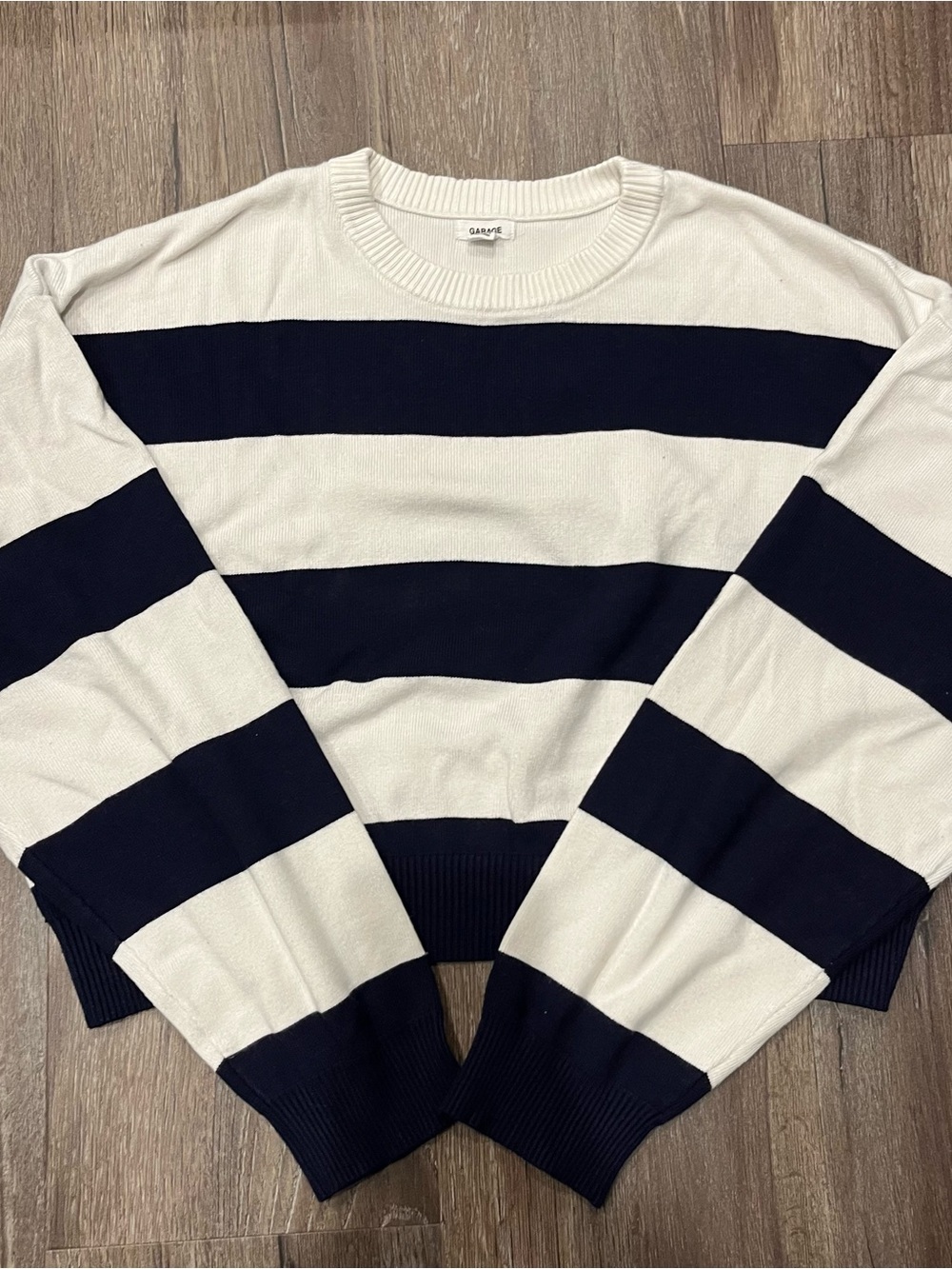 GARAGE Navy and White Striped Crewneck Sweater